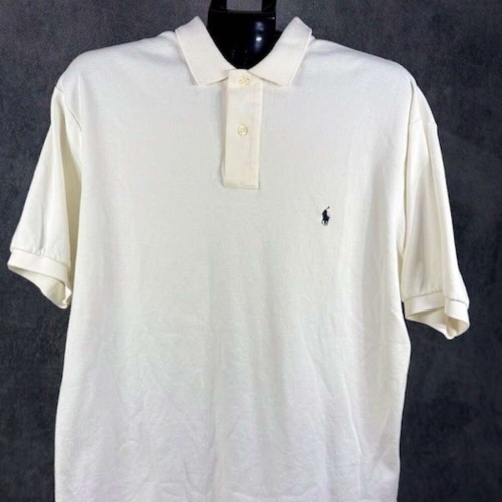 Polo Ralph Lauren Men’s Cream Polo Shirt Size L 100% Cotton Pre-Owned Excellent